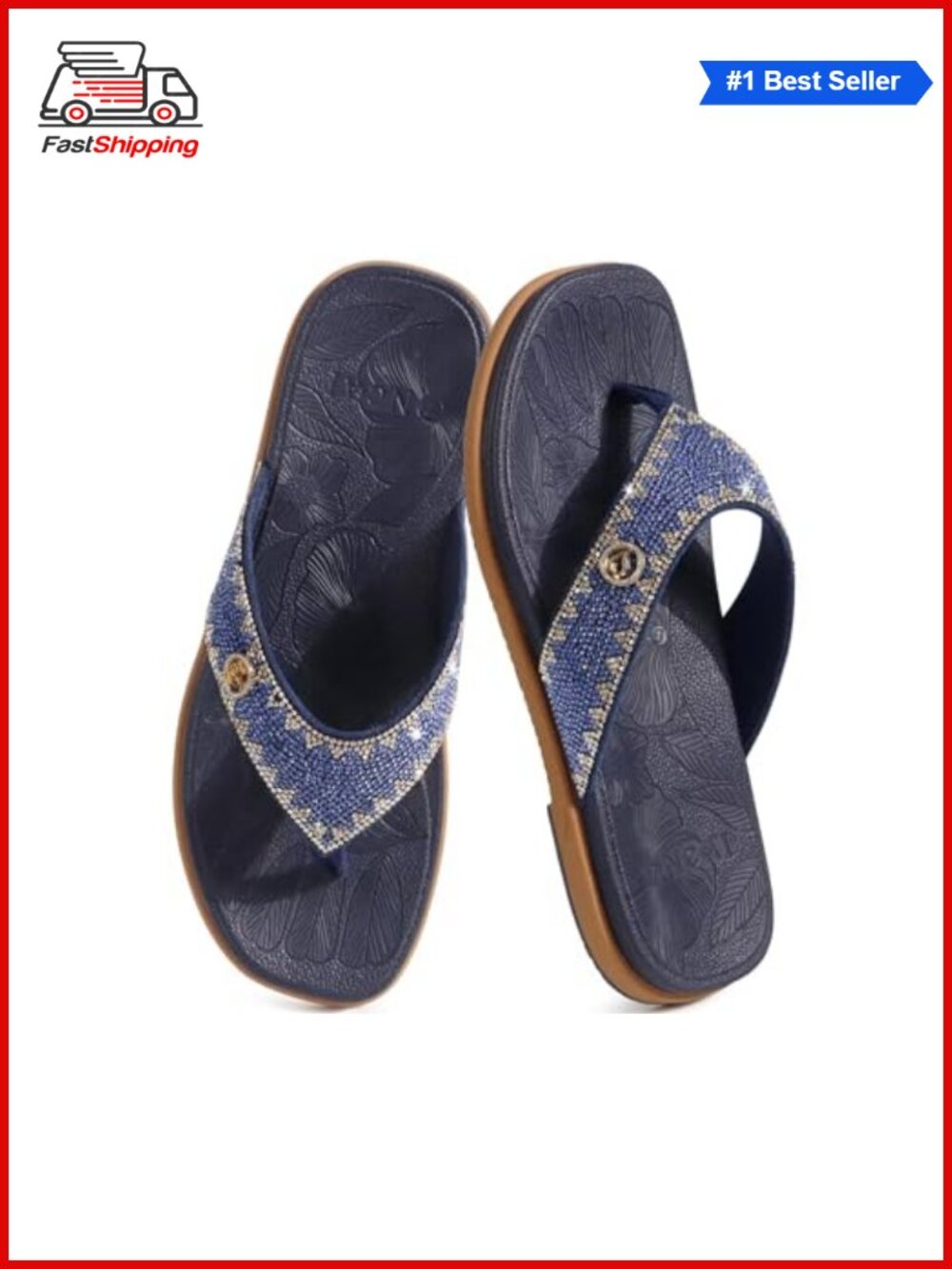Women's Rhinestone Studded Flat Flip Flops Sparkling Summer Beach Pool Sandals